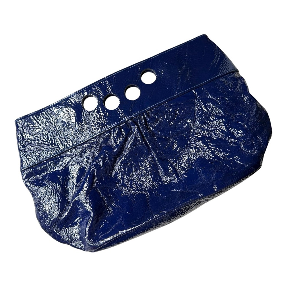 SERIL Knockout Clutch RARE Crushed Patent Lamb Leather Blue Navy Designer